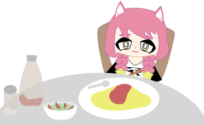 リユースちゃんがオムライスを食べようとしている写真